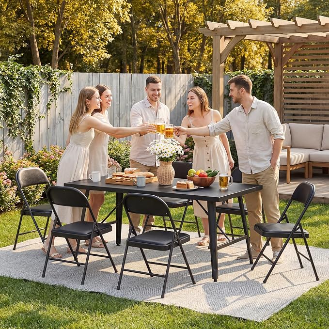 8 Pack Padded Folding Chairs, Portable Metal Foldable Chairs - Image 8