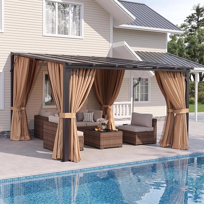 Aoxun 12x10FT Pergola with Netting and Curtains by Aoxun