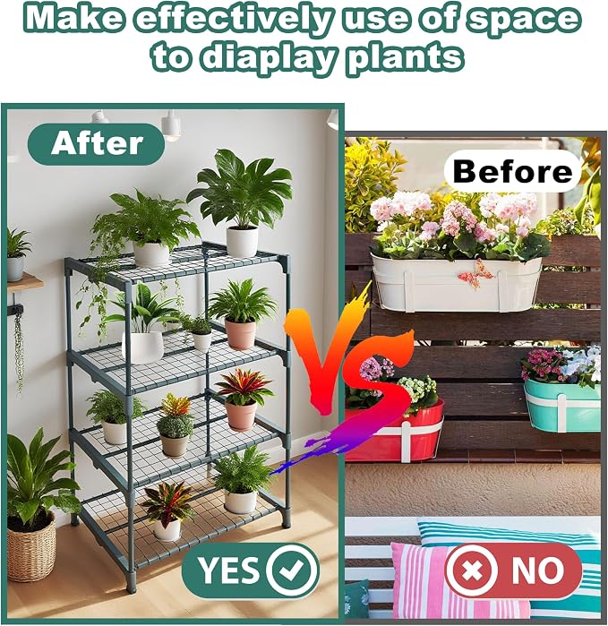 2 Pack Plant Stand Indoor Plant Shelf Outdoor, 4 Tier Metal Greenhouse Shelves - Image 5