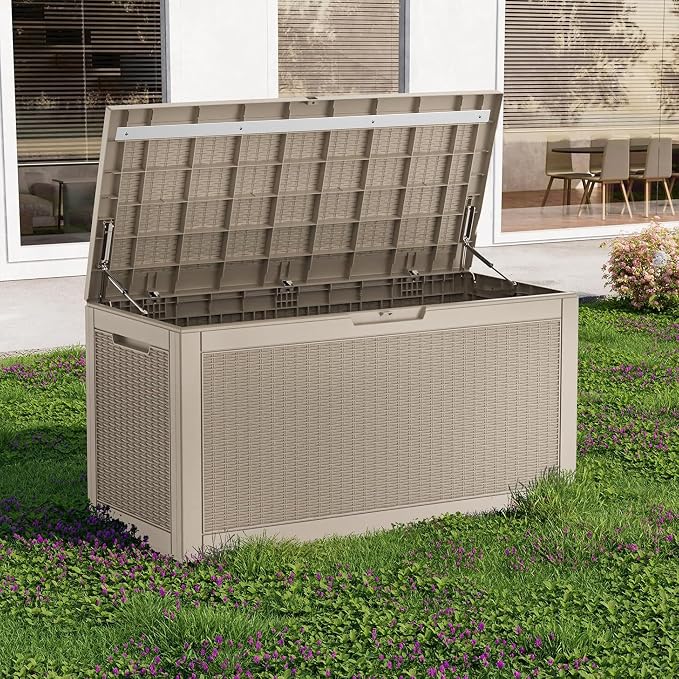 PatioZen 150 Gallon Resin Deck Box, Lockable Patio Outdoor Storage Box - Image 6