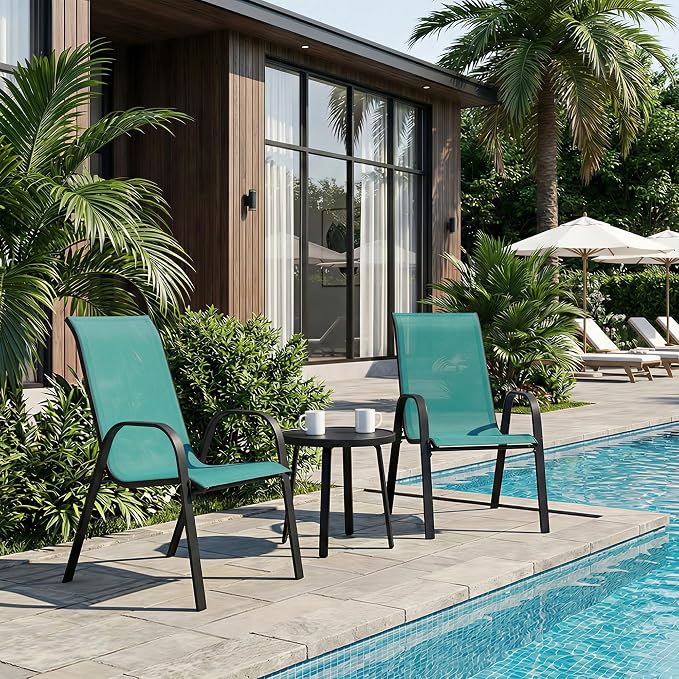 Stackable Patio Chairs Set of 1/2/4, Heavy Duty Metal Frame & Teslin Fabric - Image 7