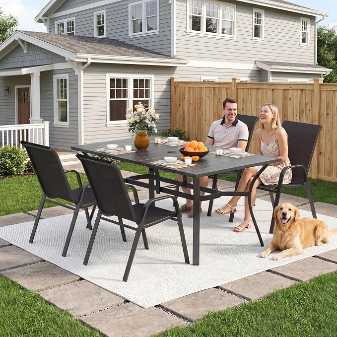 Outdoor Patio Chairs Set of 4 Stackable Dining Chairs All-Weather Textilene - Image 3