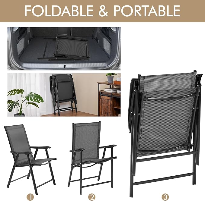 Yaheetech Patio Chairs Set of 2 Outdoor Foldable Dining Chairs, Comfortable - Image 4