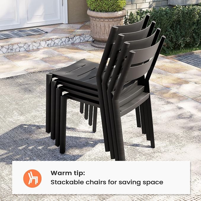 Pellebant Aluminum Stackable Outdoor Patio Dining Chairs Set of 4 | Outdoor - Image 6