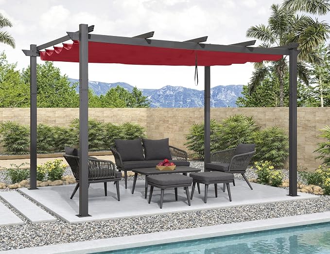 PURPLE LEAF Outdoor Pergola 10' X 13' Retractable Canopy Aluminum, Terra | - Image 2