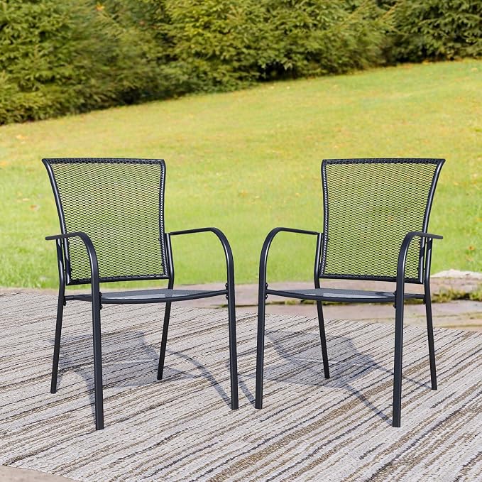 Outdoor Metal Patio Chairs Set of 2, Stackable Iron Mesh Dining Chairs by Unknown