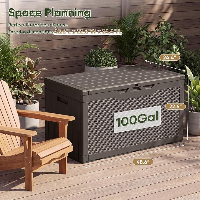 Flamaker Outdoor Storage Box 100 Gallon Waterproof Resin Deck Box | Large - Image 4
