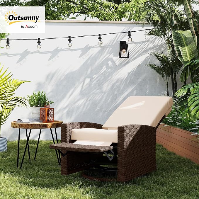 Outsunny Outdoor Wicker Swivel Recliner Chair, - Image 2