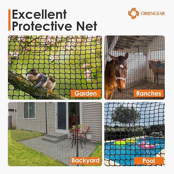 ORIENGEAR Golf Netting for Garage, Golf Hitting Practice Net 10x15ft 10x20ft, Backyard DIY Nets for Chipping Driving and Baseball Hockey Soccer Sports, with Rope and Buckle (NET ONLY Without Poles)