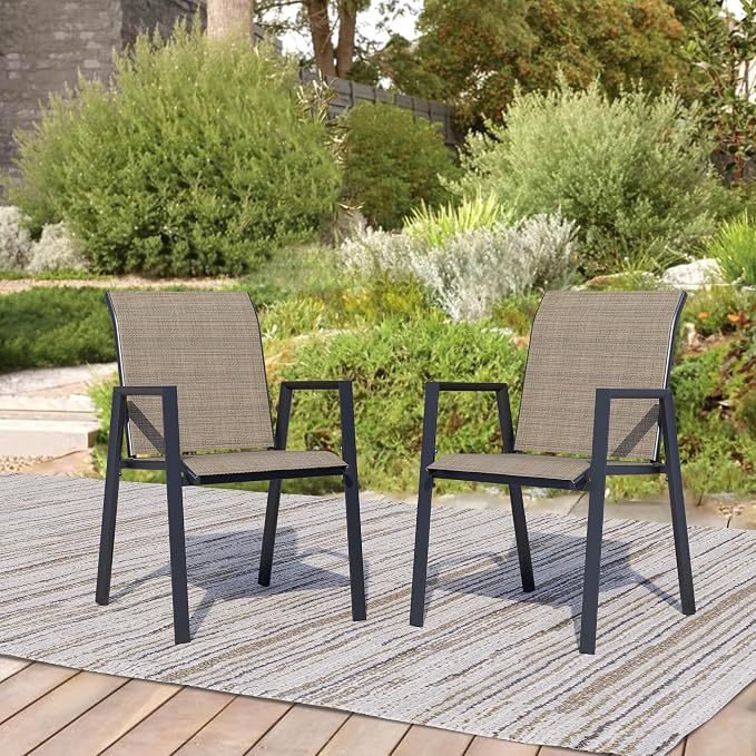 Outdoor Patio Chairs Set of 2, Mocha Stackable Outdoor Chairs, Lightweight by Home