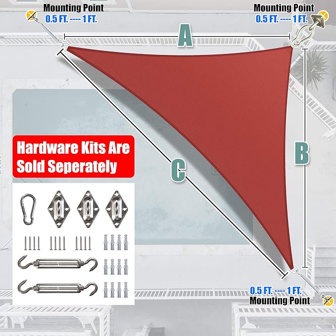 Amgo Custom Size 5' x 9' x 10.3' Red Right Triangle Sun Shade Sail UPF50+ - Image 6