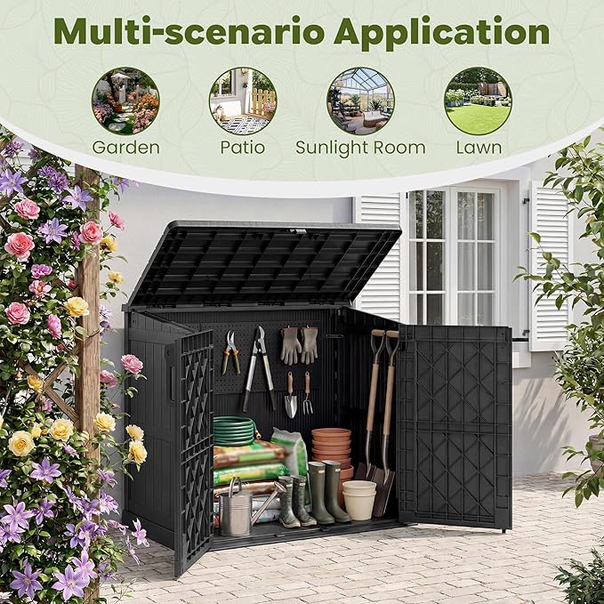 LHBcraft 36 Cu Ft Outdoor Storage Cabinet, Horizontal Resin Storage Shed Box - Image 3