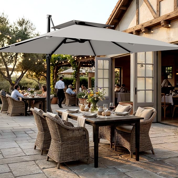 12×12 FT Double-Top Cantilever Patio Umbrella, Light Gray | Square Offset - Image 8