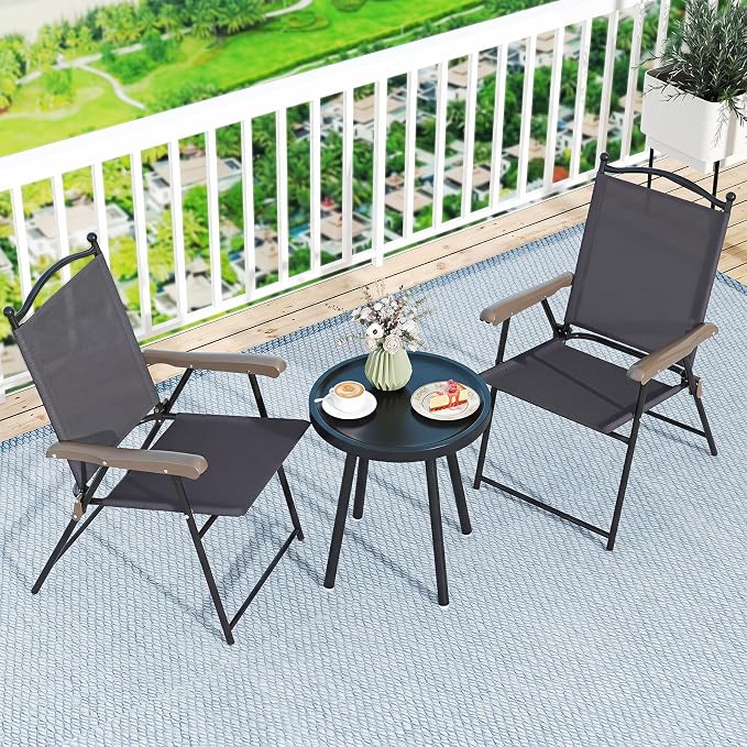 GIANTEX Set of 2 Patio Folding Chairs, Outdoor Patio Dining Chairs w/Armrest - Image 8
