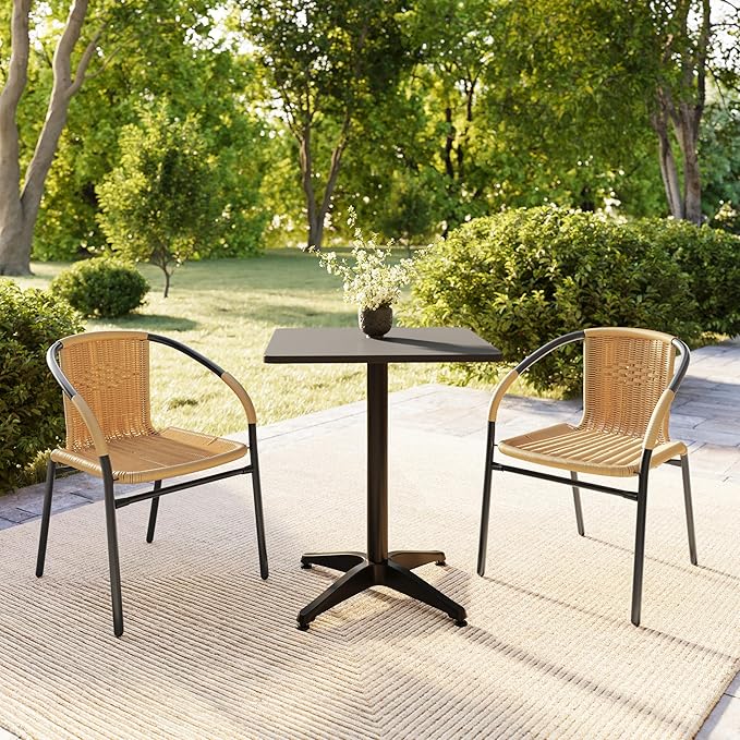 Flash Furniture Lila 2 Pack Beige Rattan Indoor-Outdoor Restaurant Stack Chair - Image 2