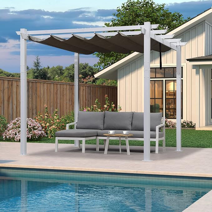 PURPLE LEAF White Pergola 10' x 10' Retractable Shade Cover, Higher loading by PURPLELEAF