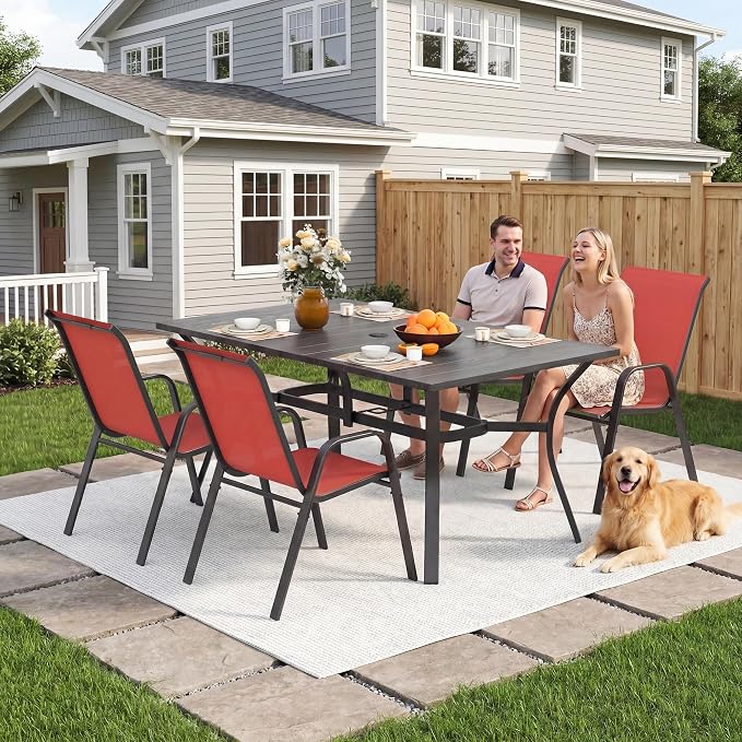 Outdoor Patio Chairs Set of 4 Stackable Dining Chairs All-Weather Textilene - Image 3