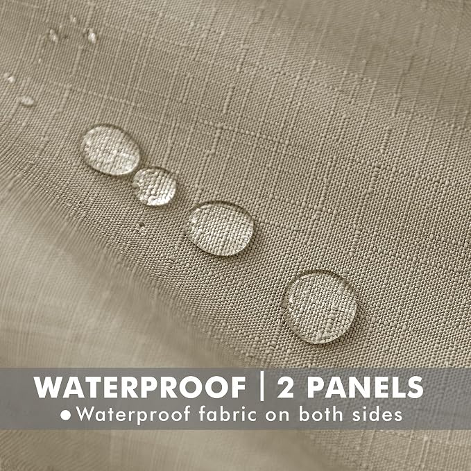 Linen Outdoor Curtains for Patio Waterproof 4 Pcs 54x95 In Taupe | Light - Image 2