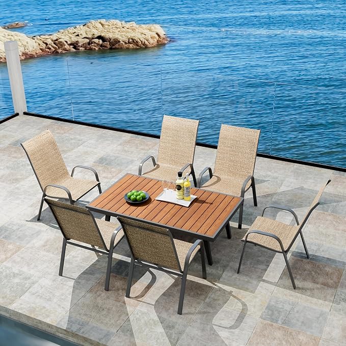 Patio Chairs Set of 8, Outdoor Stackable Dining Chairs - Image 2