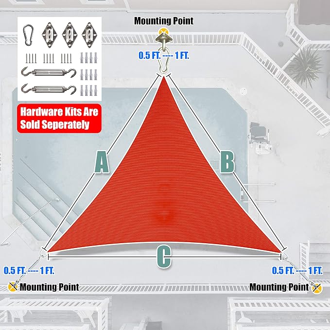 Amgo Custom Size 23' x 23' x 23' Red Triangle Sun Shade Sail UPF50+ AGTAPT10 - Image 6