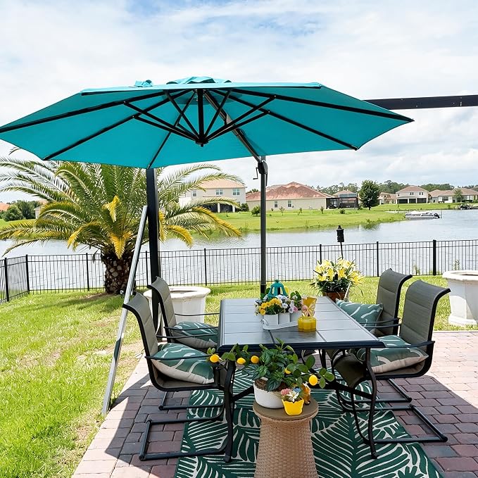 PURPLE LEAF Cantilever Umbrella 10 Feet Round 360° Rotation Turquoise | by PURPLELEAF