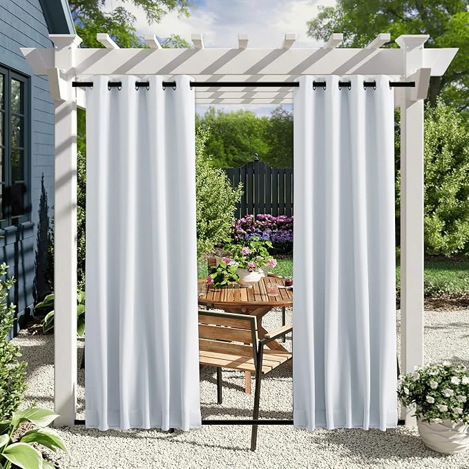 NICETOWN 2 Panels Outdoor Curtains Waterproof Bottom Fixed W46xL90 White | - Image 2