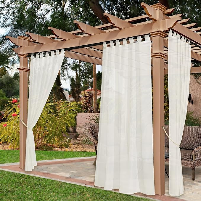 NICETOWN 2 Panels Beige Indoor Outdoor Curtains & Drapes, Self-Sticky Tab Top by NICETOWN