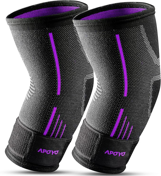 APOYO Elbow Brace for Tendonitis and Tennis Elbow, Elbow Compression Sleeve, Elbow Brace for Women and Men w/ Adjustable Strap for Tennis Elbow Relief, Weightlifting, Arthritis, Workouts, Reduce Joint Pain During Fitness Activity (Purple (Pair), X-Large)