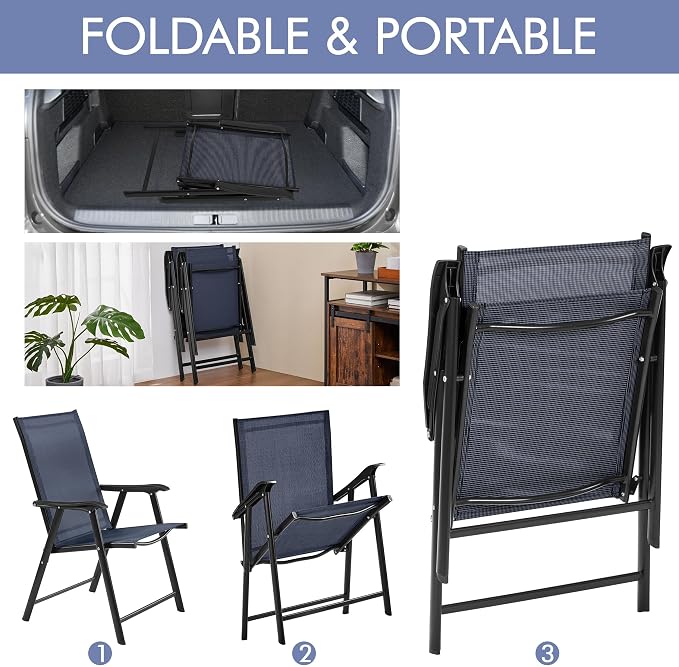 Yaheetech Patio Chairs Set of 4 Outdoor Folding Lawn Chairs, folds flat - Image 4