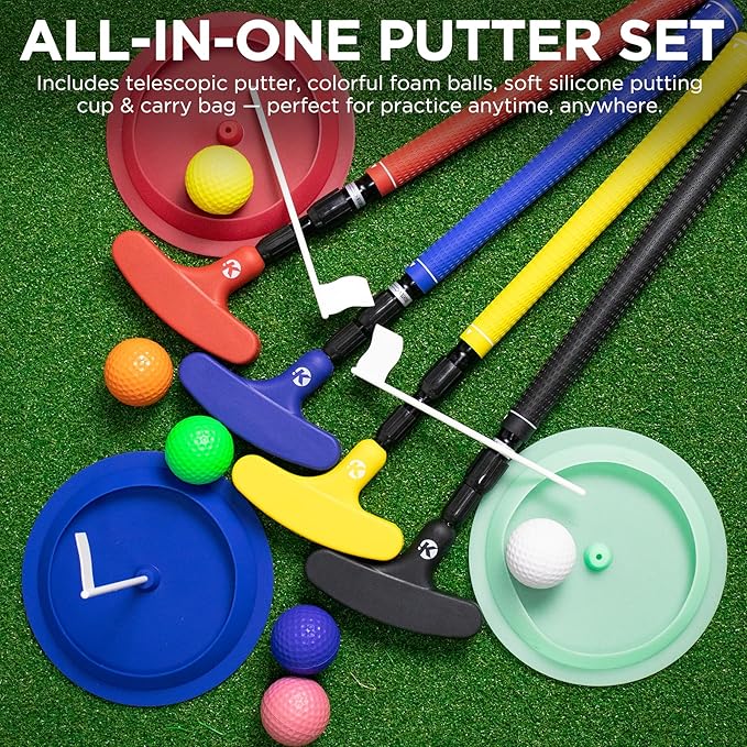 KINGTOP Adjustable Golf Putter – Retractable Shaft, Lightweight Travel Putter with Practice Balls & Putting Cup, Left & Right-Handed Design