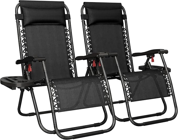 Yaheetech 26" Zero Gravity Recliners Adjustable Set of 2, Dark Black | Outdoor by Unknown