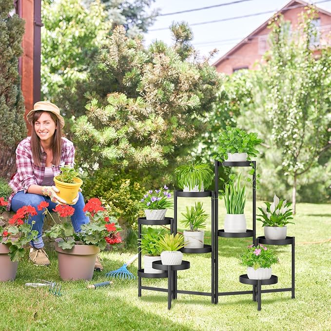 iDavosic.ly Plant Stand Indoor Outdoor, 9 Tier Metal Corner Shelf, Folding - Image 6