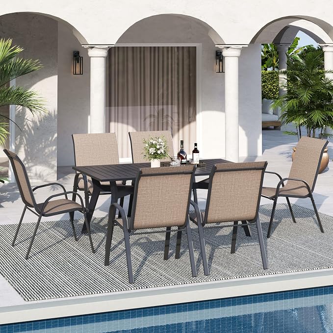 Patio Chairs Set of 6, Stackable Dining Chairs High Back, Breathable Fabric and - Image 2