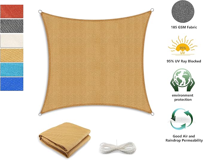 Tronssien Rectangle 10'x10' Sun Shade Sail, 95% UV Blockage Canopy Awning - Image 3