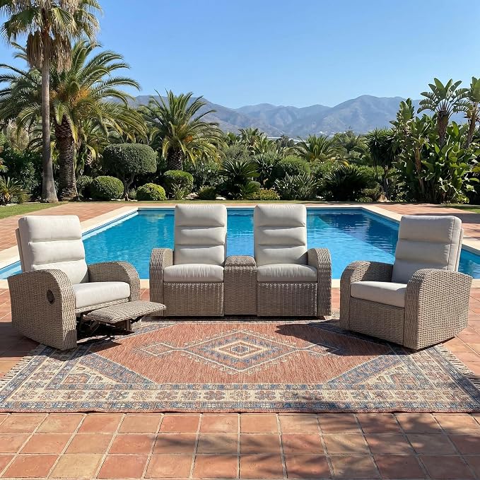 Oversized 3 Pieces Wicker Outdoor Recliner Loveseat by LayinSun