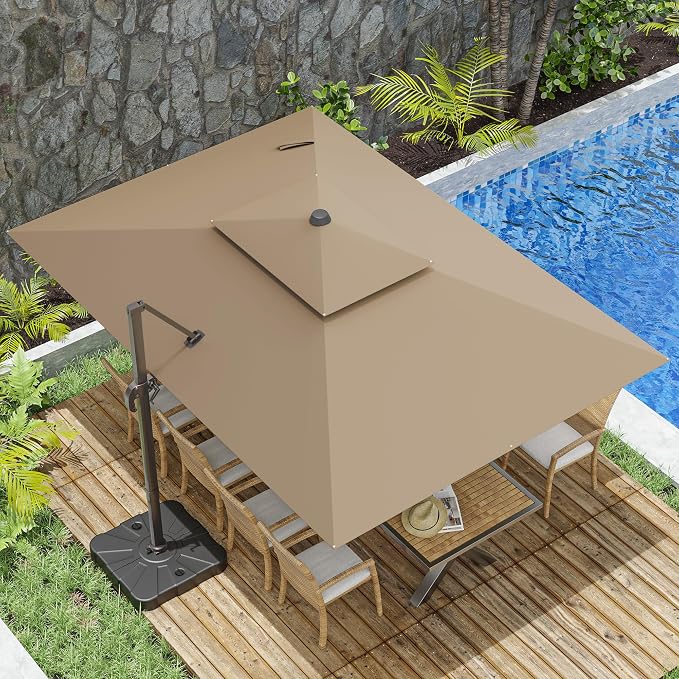 10x13FT Cantilever Outdoor Patio Umbrellas, Double Top Large Rectangle Umbrella by ZLACUIU