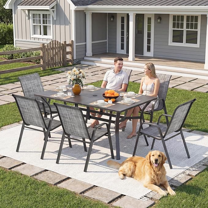 Outdoor Patio Chairs Set of 6 Stackable Dining Chairs All-Weather Textilene - Image 3