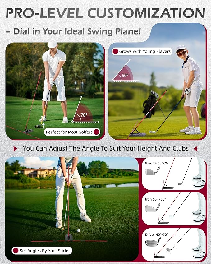 Golf Alignment Sticks, Golf Swing Trainer with Angle Plate/Holder Sets, Posture Corrector Golf Trainging Aid, Swing Plane Trainer for Aiming, Putting, Swing/Professional Golf Practice Tools