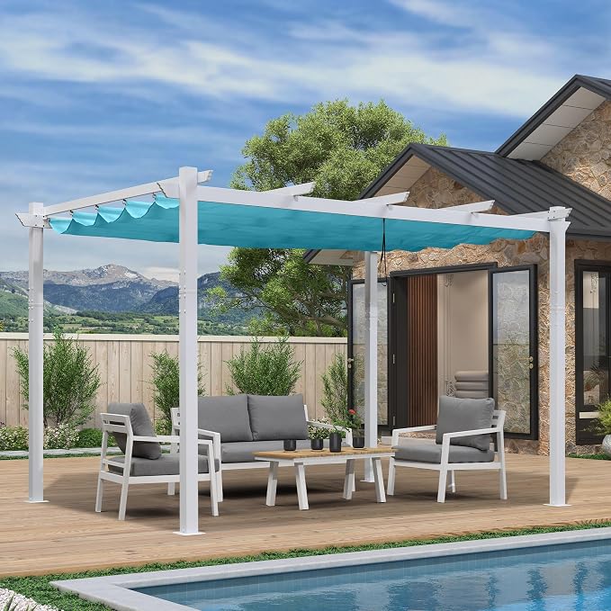 PURPLE LEAF Outdoor Pergola 10' x 13' Retractable Canopy, Turquoise Blue | UV - Image 2