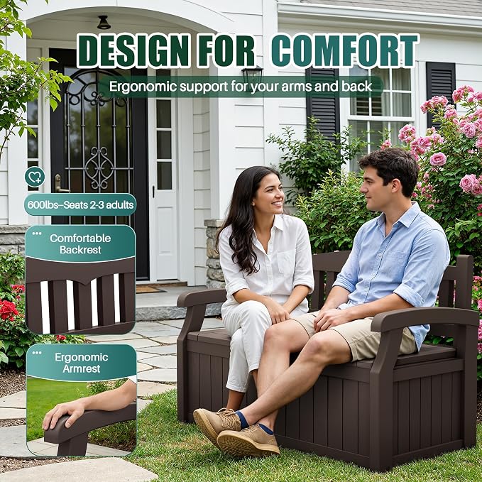 Devoko 80 Gallon Storage Bench Deck Box Waterproof&Lockable | Outdoor Benches - Image 3