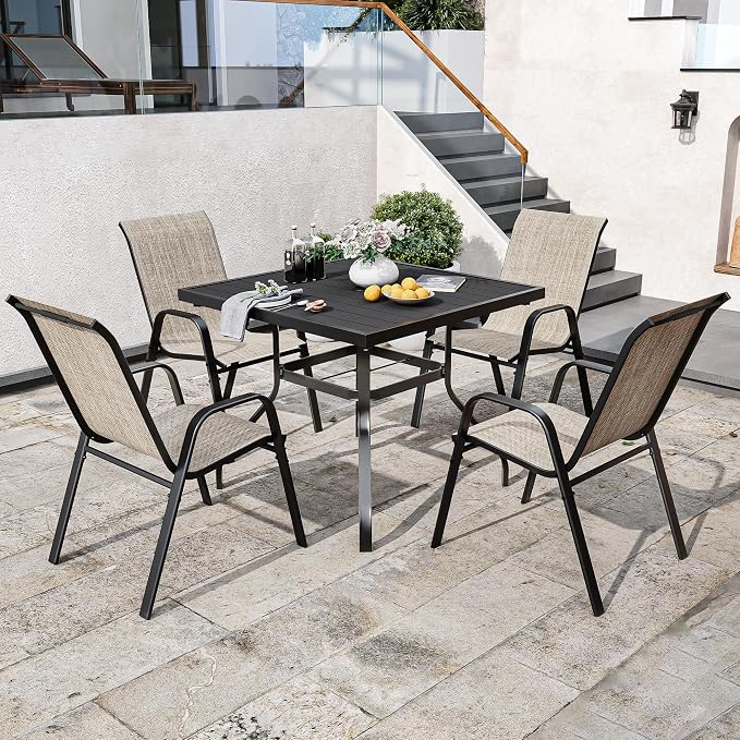 Patio Chairs Set of 4, Stackable Outdoor Dining Chairs - Image 6