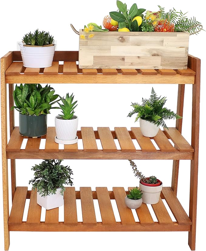 Sunnydaze Outdoor Meranti Wood 3-Tiered Garden Shelf by SunnydazeDecor