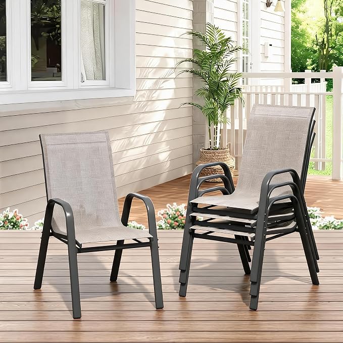 Stackable Outdoor Patio Dining Chairs Set of 4 – High Back, Breathable Gray - Image 8