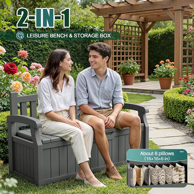 Devoko 80 Gallon Storage Bench Deck Box Waterproof&Lockable | Outdoor Benches - Image 6