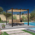 PURPLE LEAF Pergola Metal 10' x 10' Bronze Retractable Sun Shade, UV fabric by PURPLELEAF