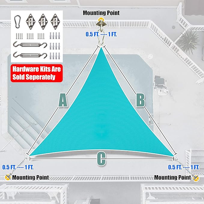 Amgo Custom Size 23' x 23' x 23' Turquoise Triangle Sun Shade Sail UPF50+ - Image 6
