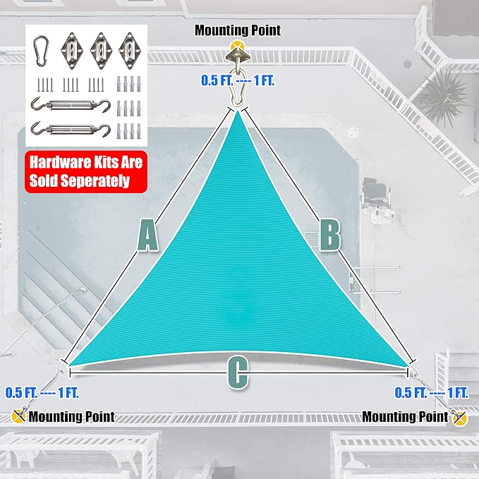 Amgo Custom Size 18' x 18' x 18' Turquoise Triangle Sun Shade Sail UPF50+ - Image 6