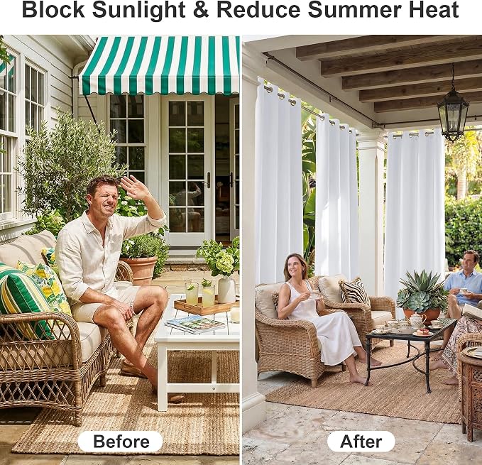 RYB HOME Extra Wide Outdoor Curtains 2 Panels or Patio Waterproof | Blackout - Image 4