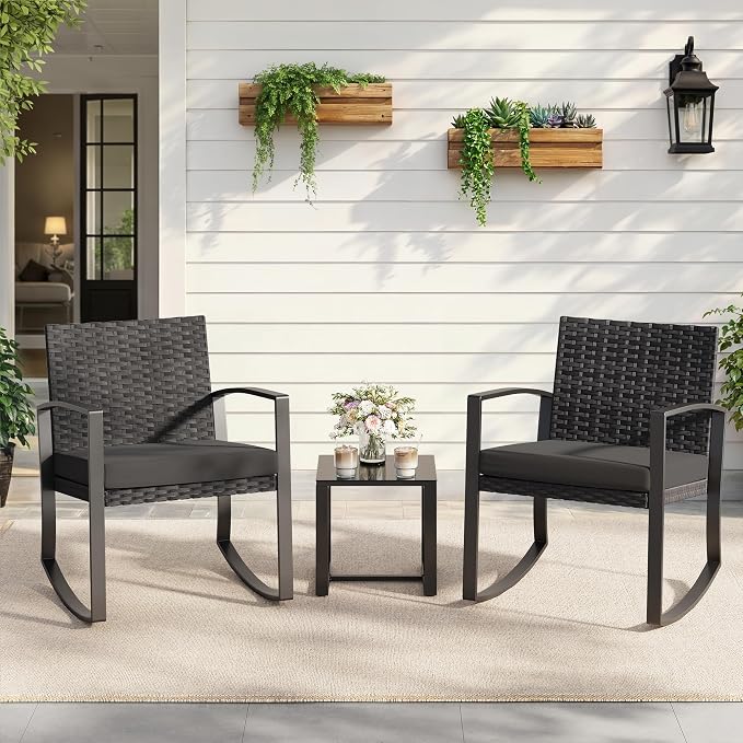 Qsun 3 Pieces Patio Furniture Set Rocking Bistro Set, Outdoor Patio Furniture - Image 8