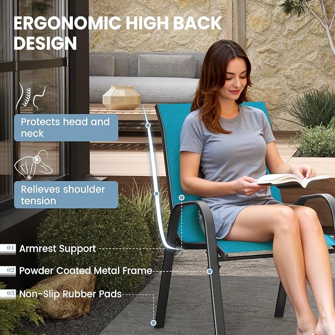 Patio Dining Chairs Set of 6, Stackable Dining Chairs High Back, Breathable - Image 7